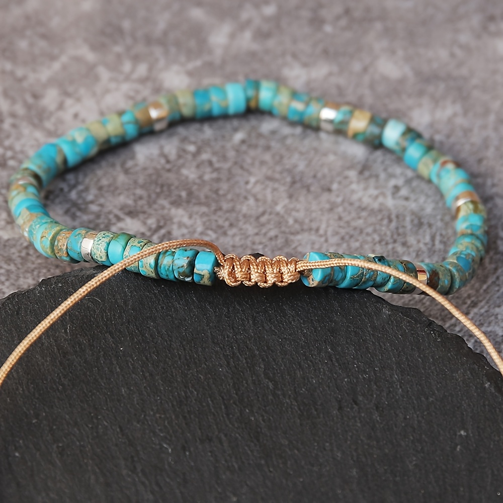 Turquoise Stone Bracelet 4mm Delicate Beaded Bracelet with Adjustment